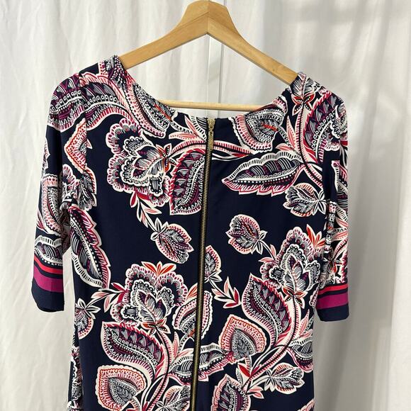 Eliza J Shift Dress Size 8 Floral Short Navy Blue Pink White 3/4 Sleeves - Picture 9 of 11